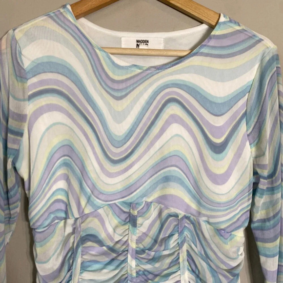 Madden NYC Y2K Wavy Corset Crop Top Women's Large Long Sleeve Mesh Stretch - Picture 7 of 14